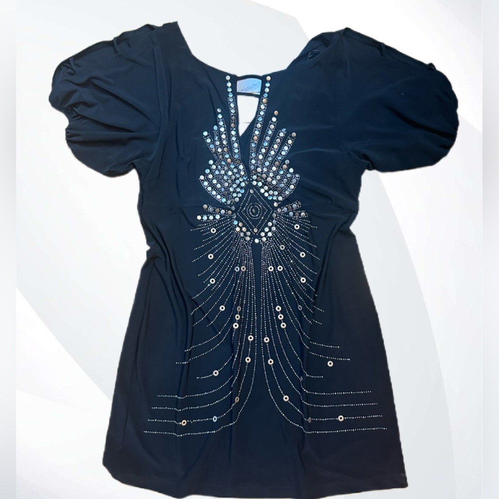 Black Dress with Silver and Gold Metal Embellishments